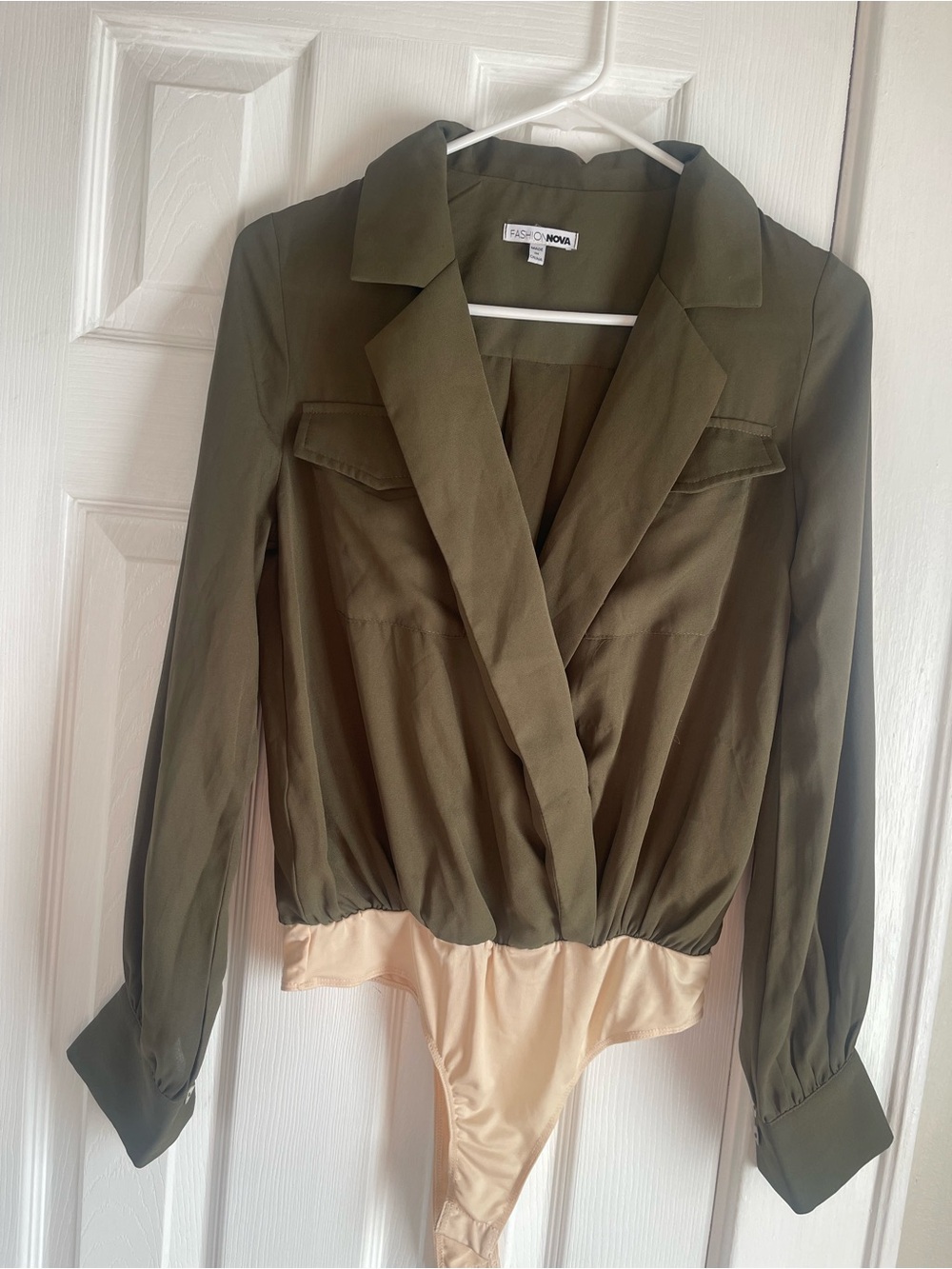 Fashion Nova Olive & Cream Wrap Bodysuit Blazer